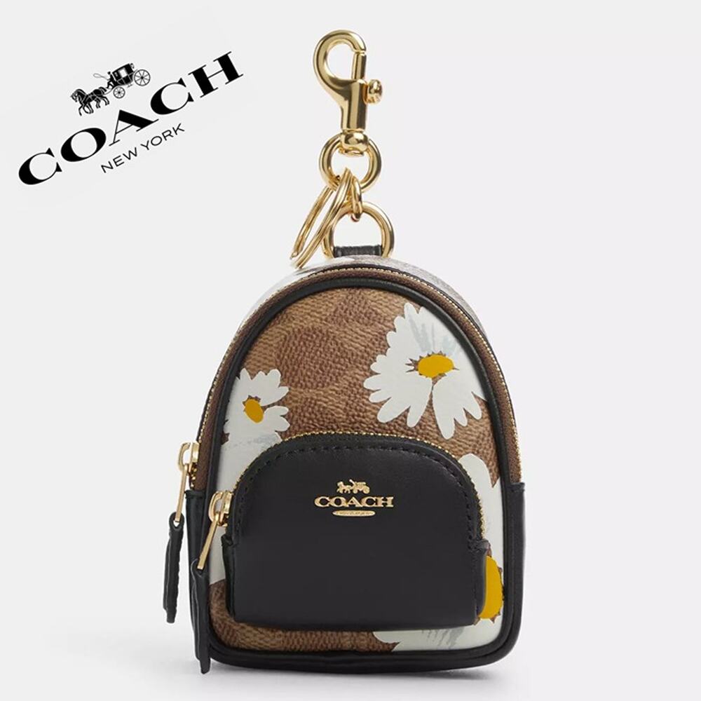 NWT ❤️ Coach Mini Court Backpack Bag Charm In Signature Canvas With Floral Print